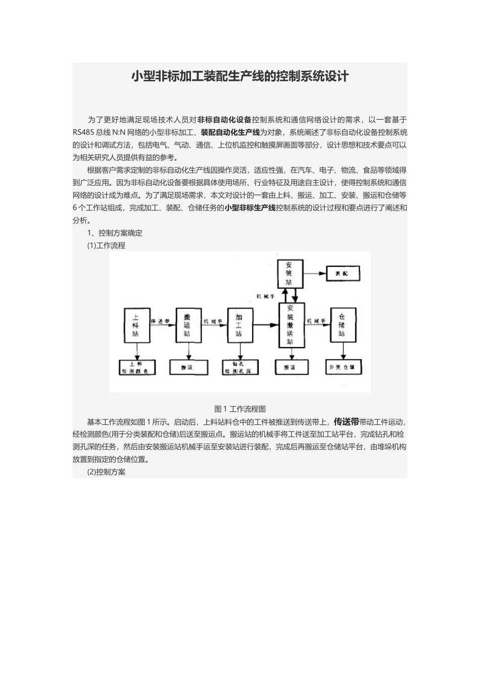 小型非标加工装配生产线的控制系统设计_第1页