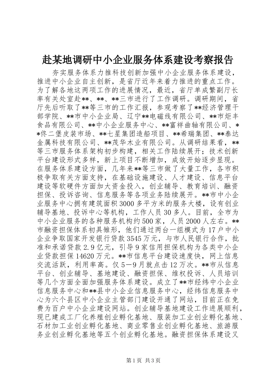 赴某地调研中小企业服务体系建设考察报告_第1页