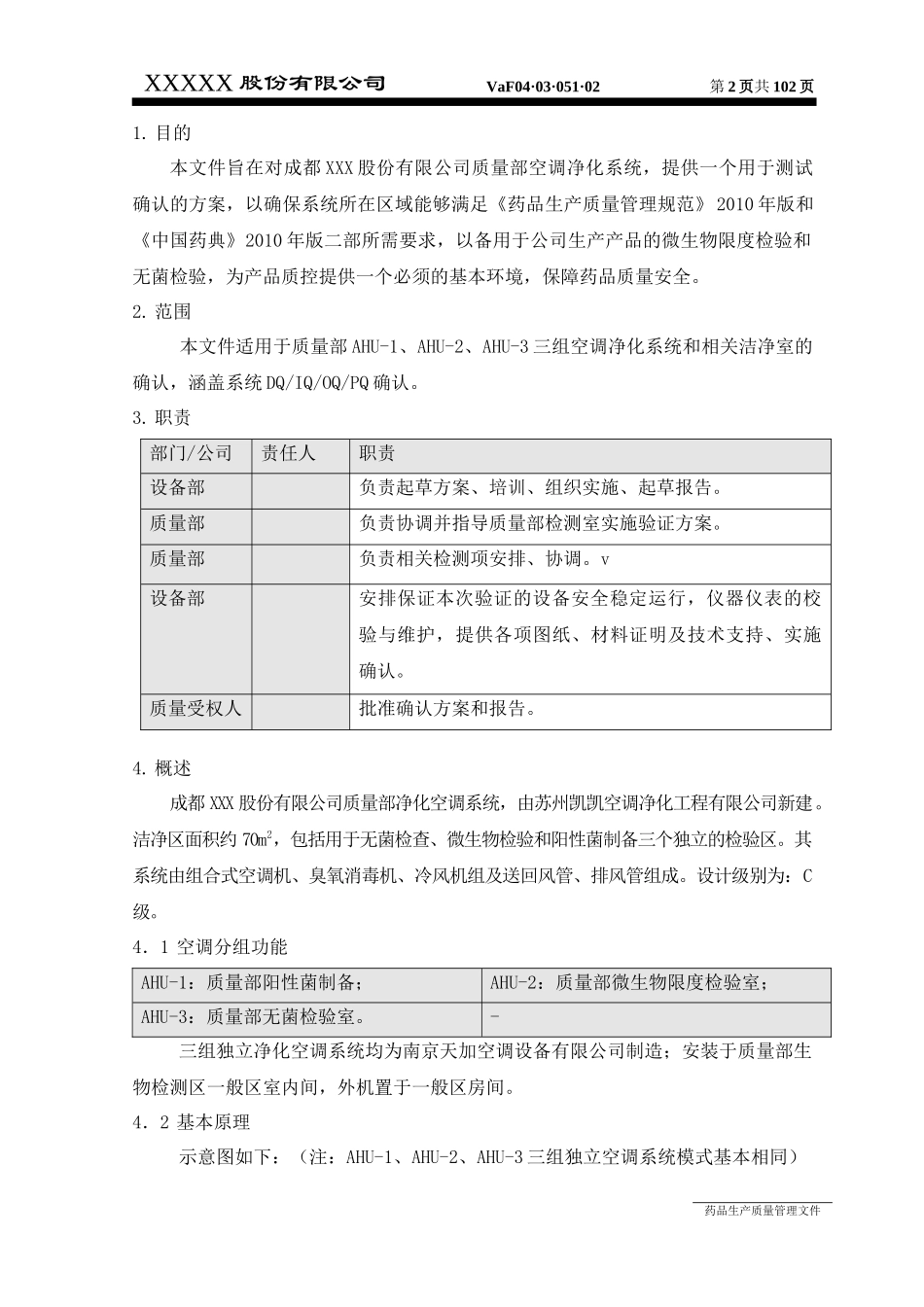 质量部空调净化系统确认方案_第2页