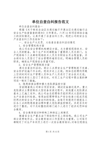 单位自查自纠报告范文