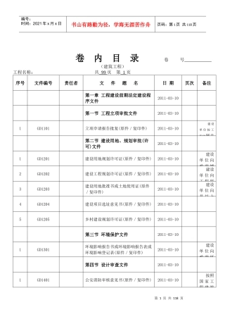 广东省资料员XXXX年质量统表组卷内目录完整版