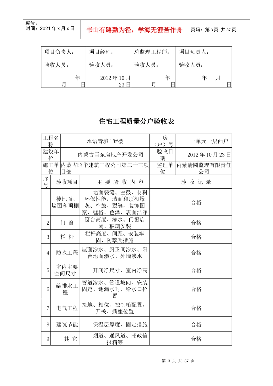 住宅工程质量分户验收表_第3页