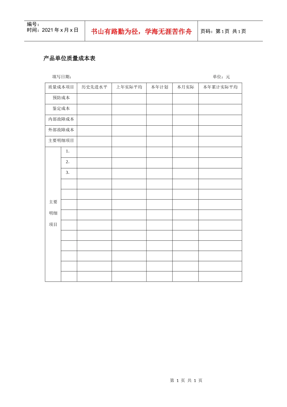 产品单位质量成本表_第1页