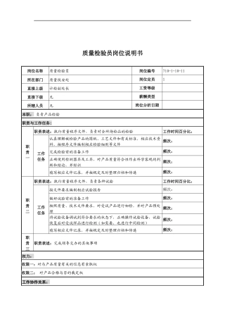 中船重工研究所质量技安处质量检验员岗位说明书
