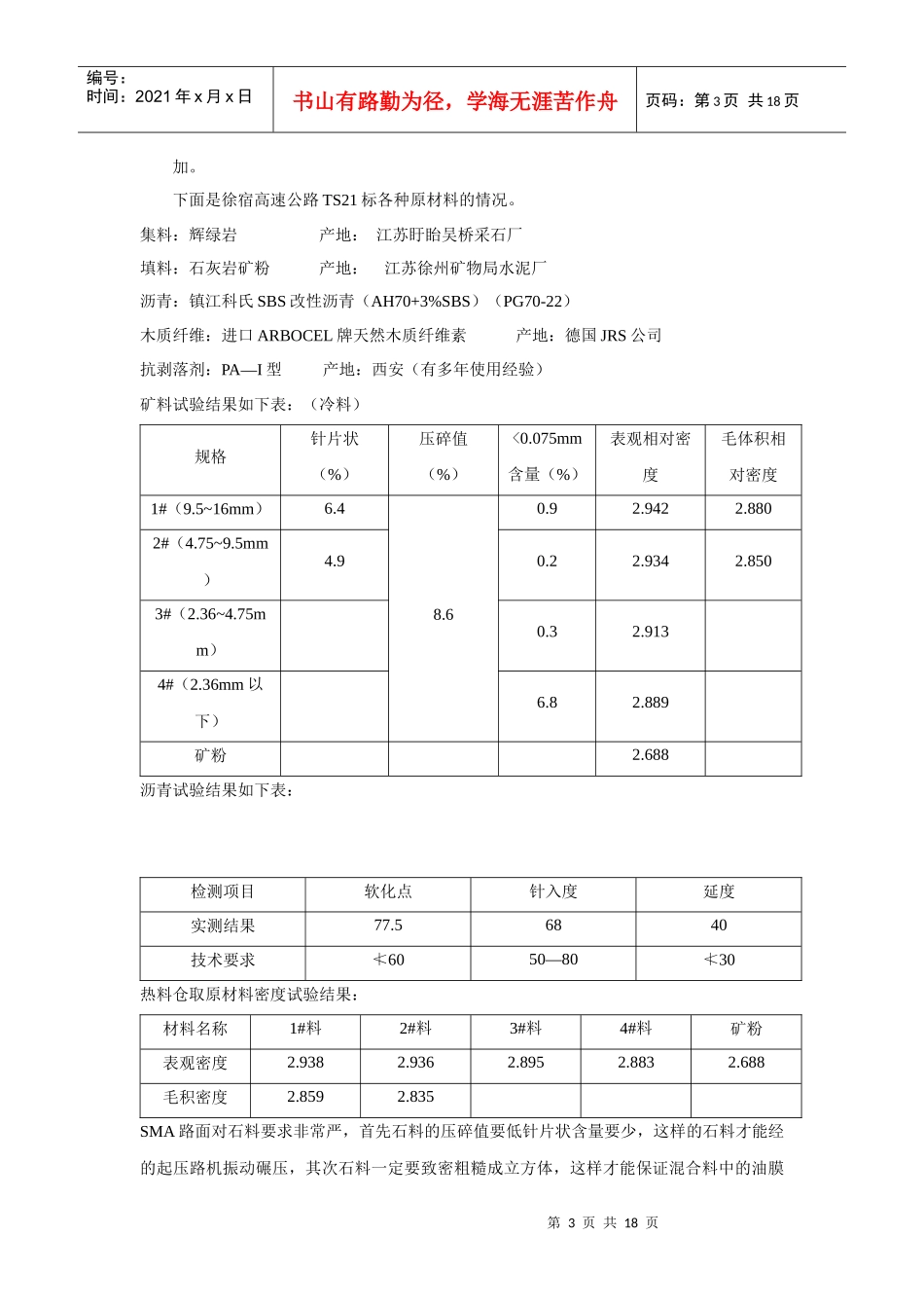SMA-13上面层(SBS改性沥青)配合比优化设计及施工质量控制_第3页