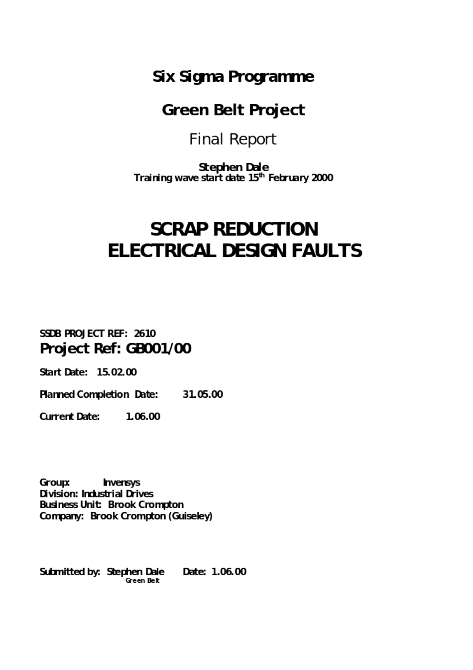 Six Sigma Programme Green Belt Project( doc29)_第1页