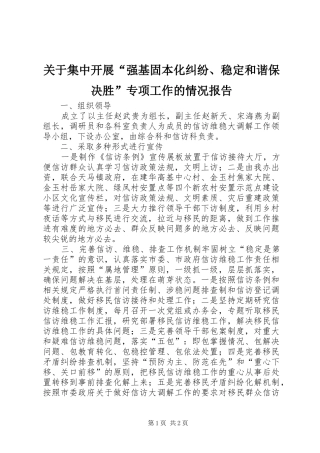 关于集中开展“强基固本化纠纷、稳定和谐保决胜”专项工作的情况报告