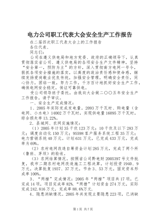 电力公司职工代表大会安全生产工作报告
