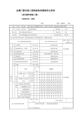 新XXXX门安装工程检验批质量验收记录表005