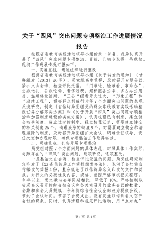 关于“四风”突出问题专项整治工作进展情况报告