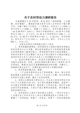 关于农村劳动力调研报告