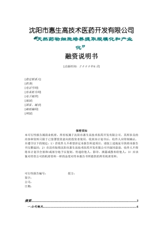 沈阳惠生融资计划书