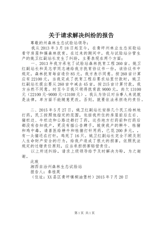 关于请求解决纠纷的报告