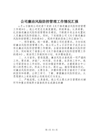 公司廉洁风险防控管理工作情况汇报