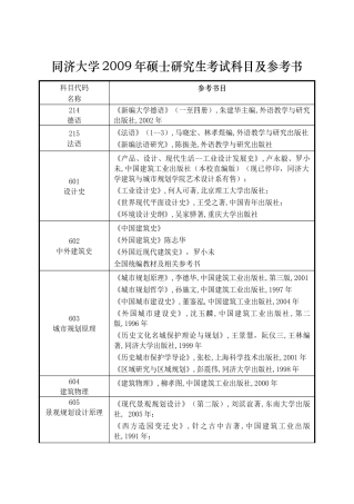 同济大学2009年硕士研究生考试科目及参考书