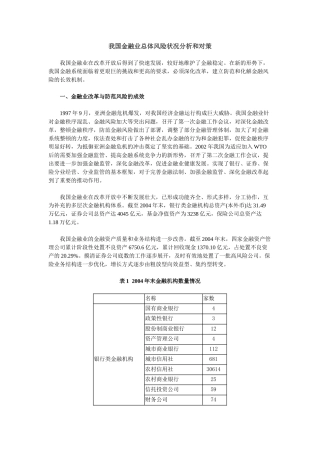 我国金融业总体风险状况分析和对策