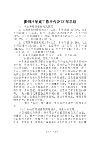 供销社年底工作报告及XX年思路