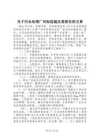 关于污水处理厂对标赶超自查报告的文章