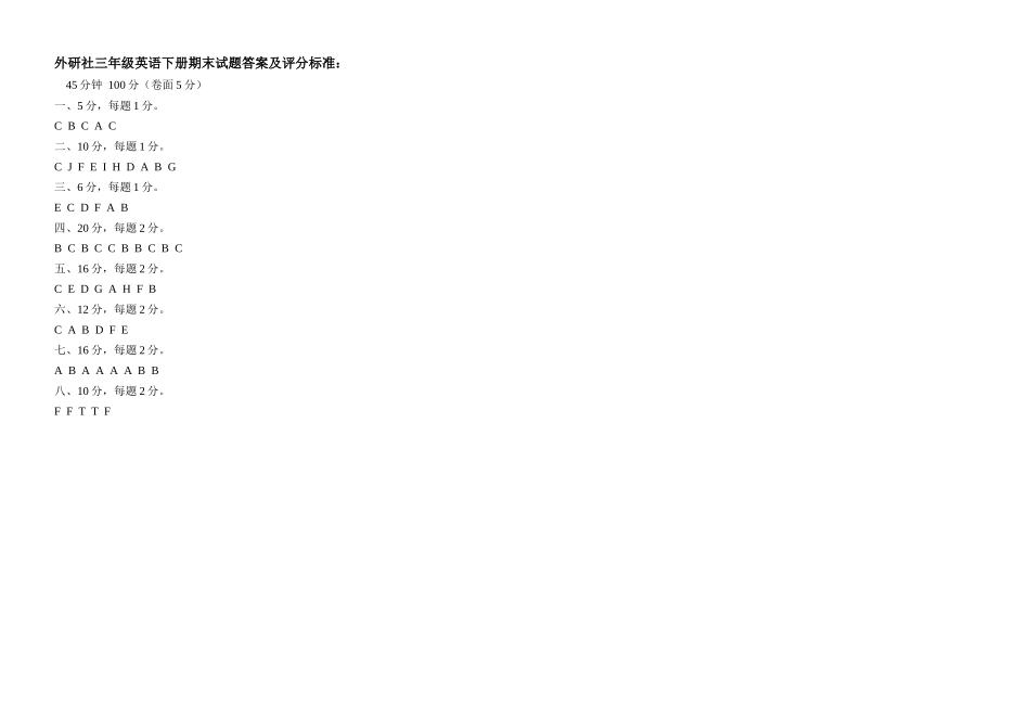 2014年外研社英语三年级下期末测试卷(符答案)_第3页