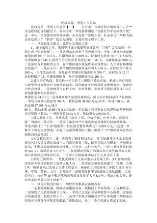 民政局第一季度工作总结