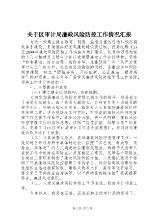 关于区审计局廉政风险防控工作情况汇报