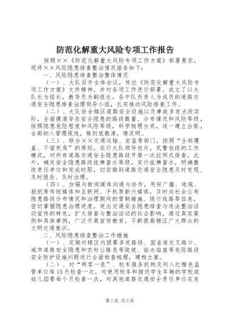 防范化解重大风险专项工作报告
