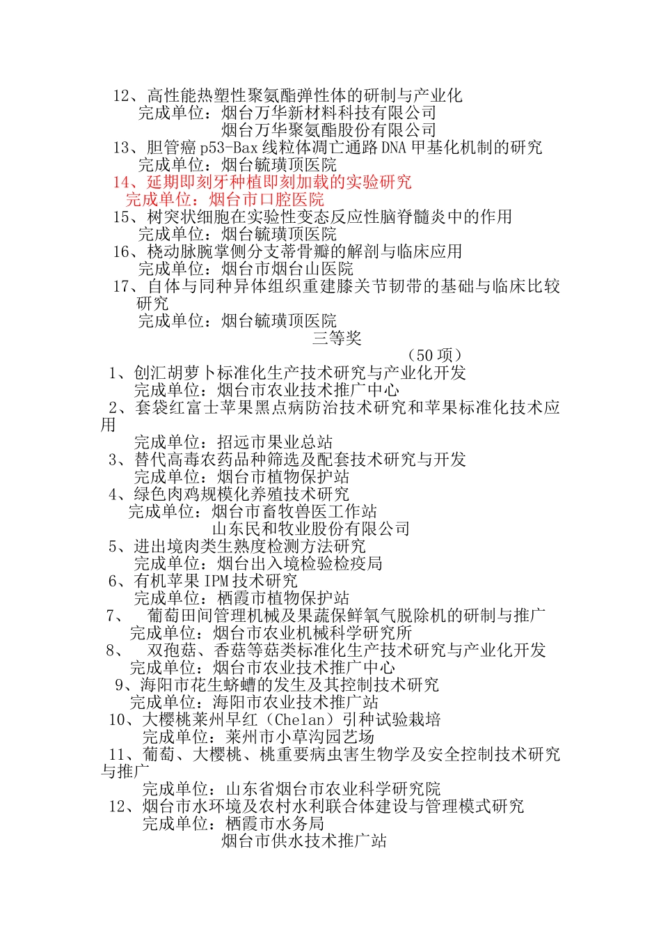 烟台市科学技术进步奖(70项)_第2页