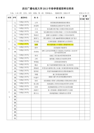 土木工程(本科)毕业答辩地点  时间 安排表