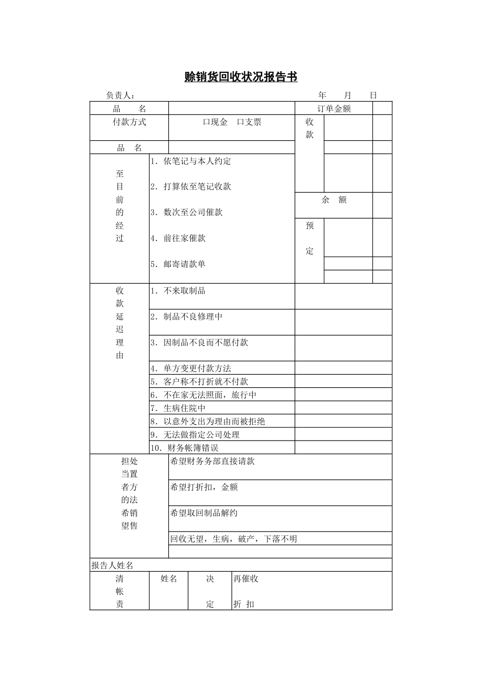 赊销货回收状况报告表_第1页