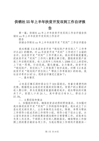 供销社XX年上半年扶贫开发双到工作自评报告