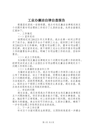工业办廉洁自律自查报告