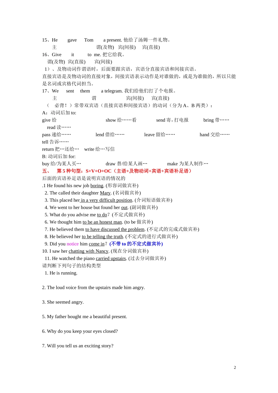英语五种基本句型（适合基础差的学生）_第2页
