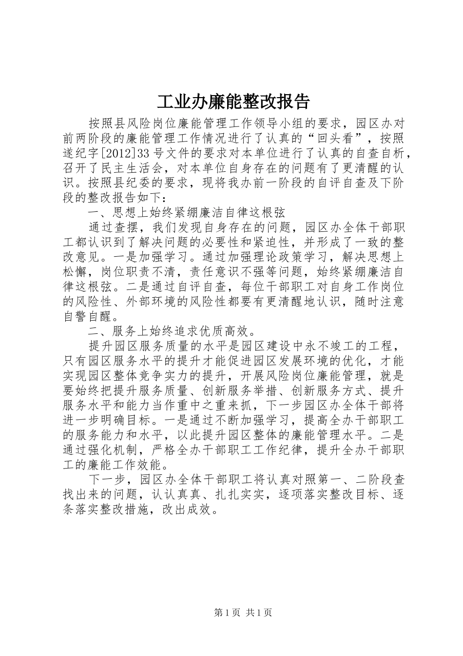 工业办廉能整改报告_第1页