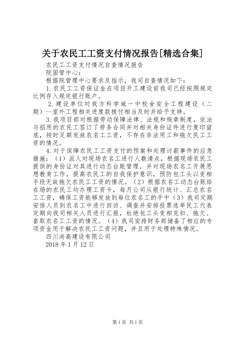 关于农民工工资支付情况报告[精选合集]_第1页