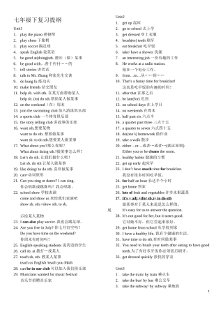 最新版七年级下英语复习提纲