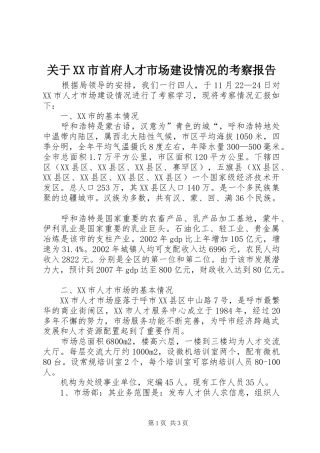 关于XX市首府人才市场建设情况的考察报告