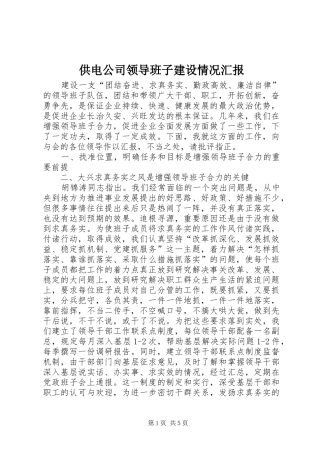 供电公司领导班子建设情况汇报