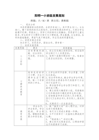 阳明一小班级发展规划