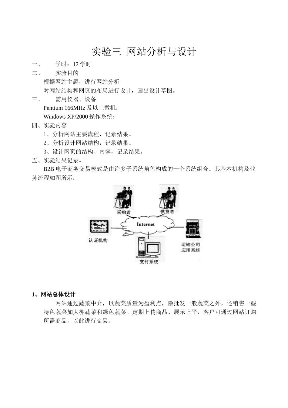 电子商务实验三网站分析与设计蔬菜批发网_第1页