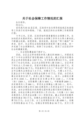 关于社会保障工作情况的汇报