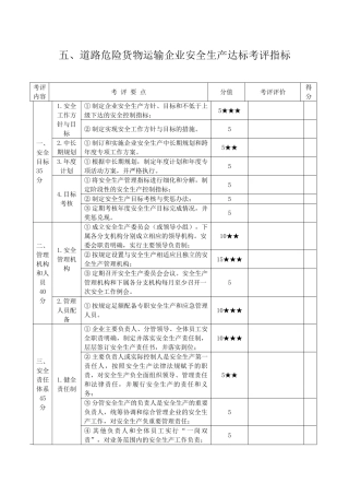 五、道路危险货物运输企业安全生产达标考评指标
