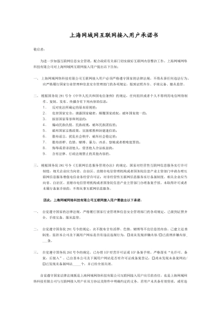 上海网域网互联网接入用户承诺书
