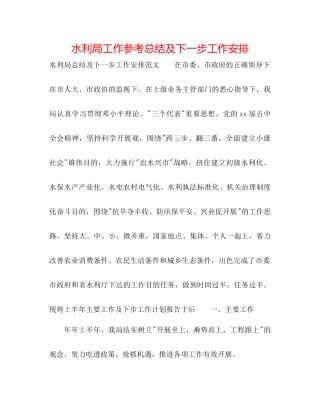水利局工作参考总结及下一步工作安排