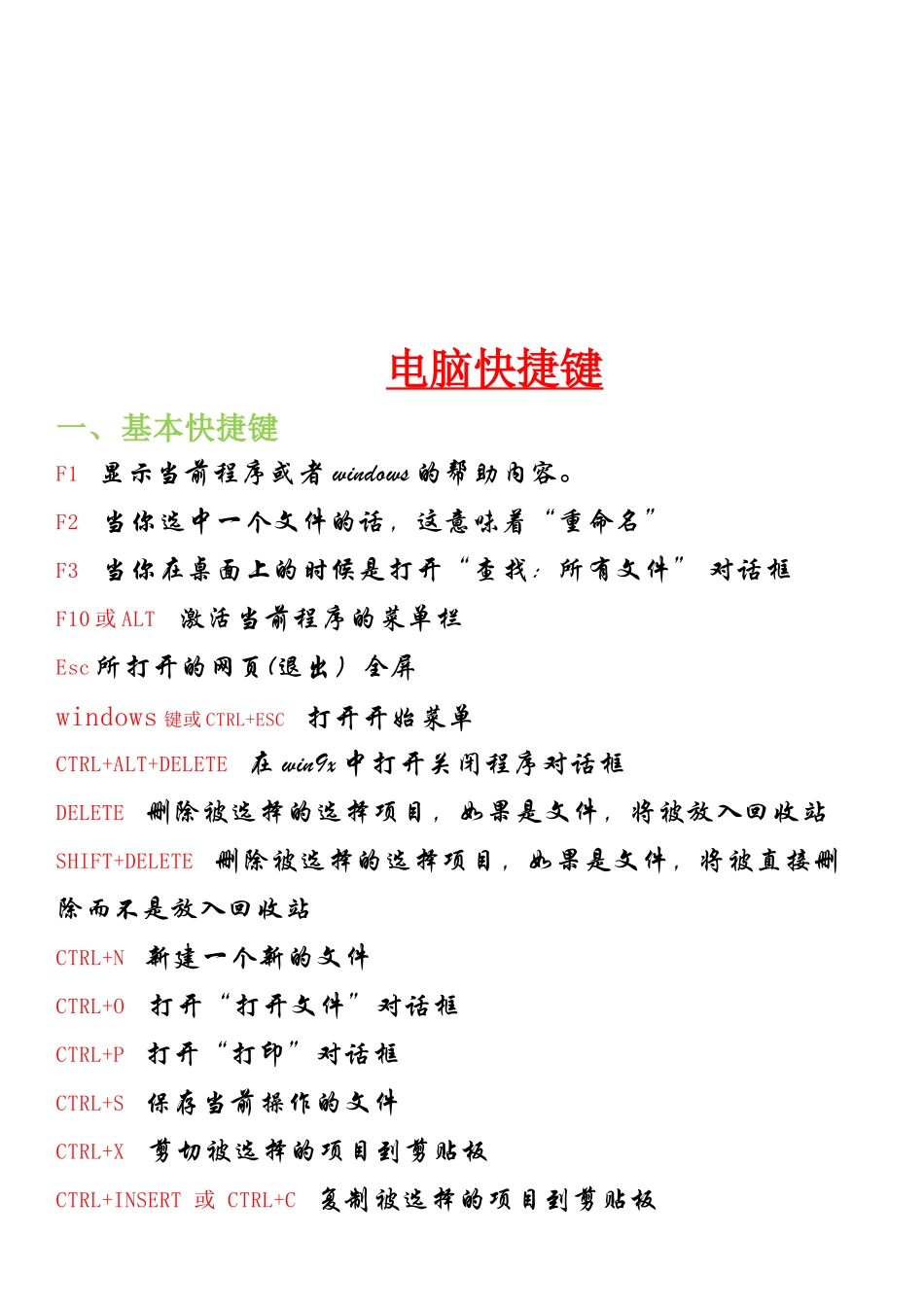电脑快捷键简要概述_第1页