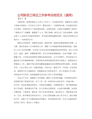 公司新员工转正工作参考总结范文（通用）