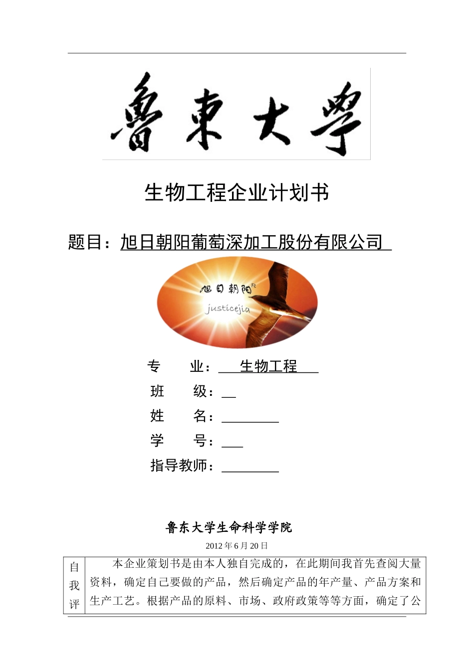 旭日朝阳葡萄深加工股份有限公司_第1页