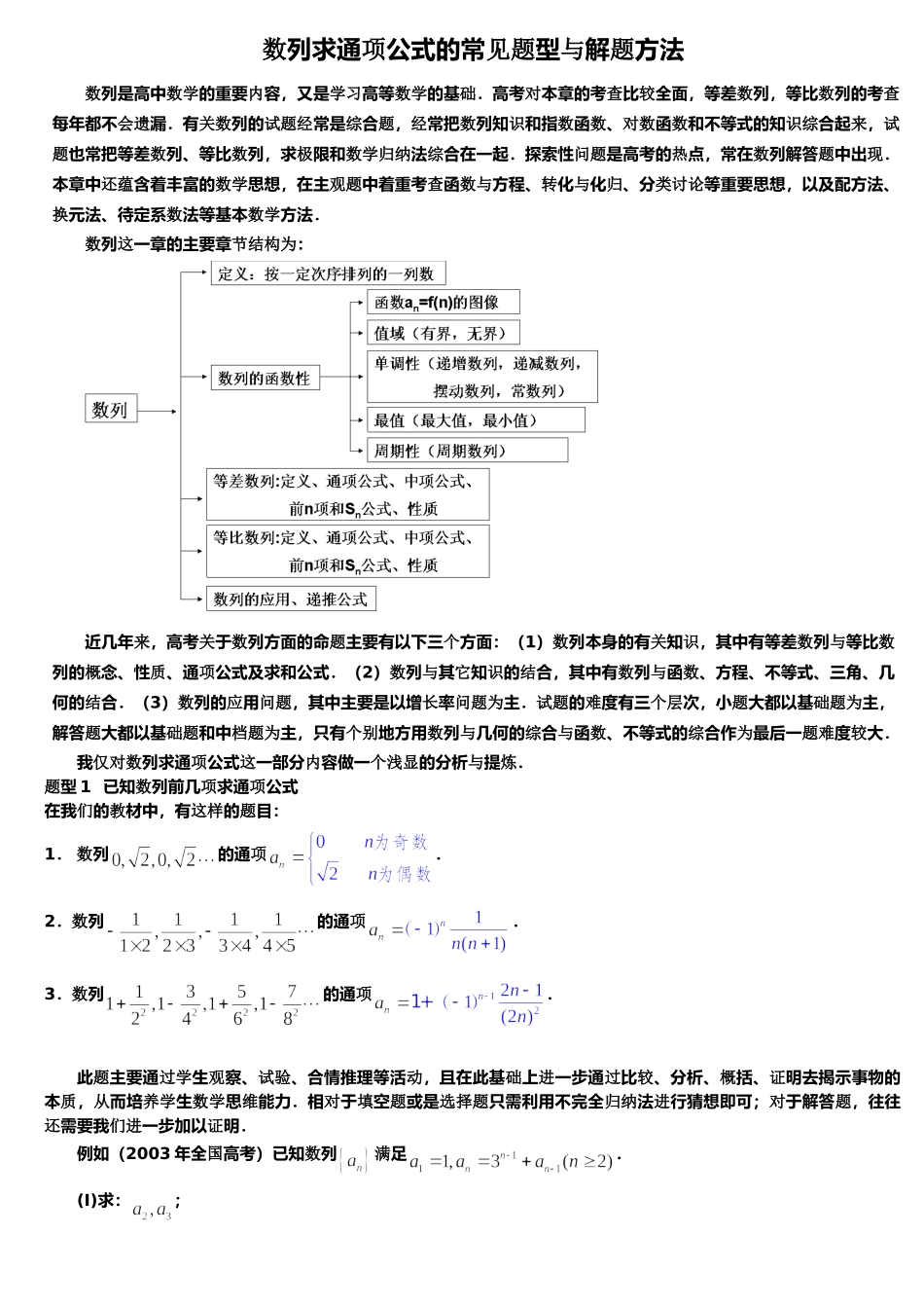 数列求通项公式的常见题型与解题方法(已打)_第1页