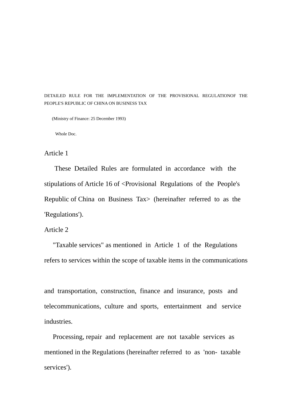 试谈营业税实施条例细则(英文版)_第1页