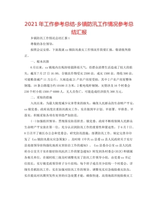 2021年工作参考总结乡镇防汛工作情况参考总结汇报