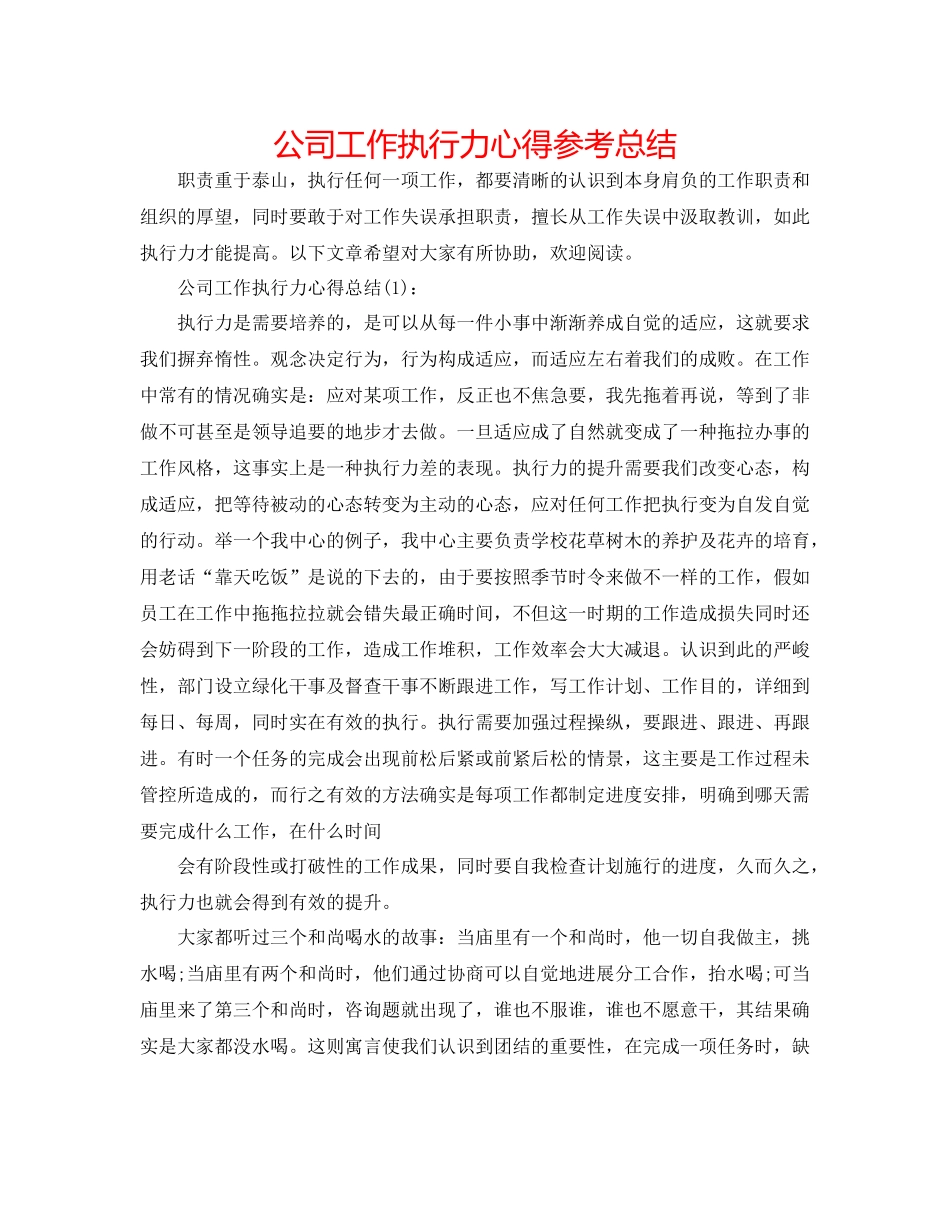公司工作执行力心得参考总结_第1页